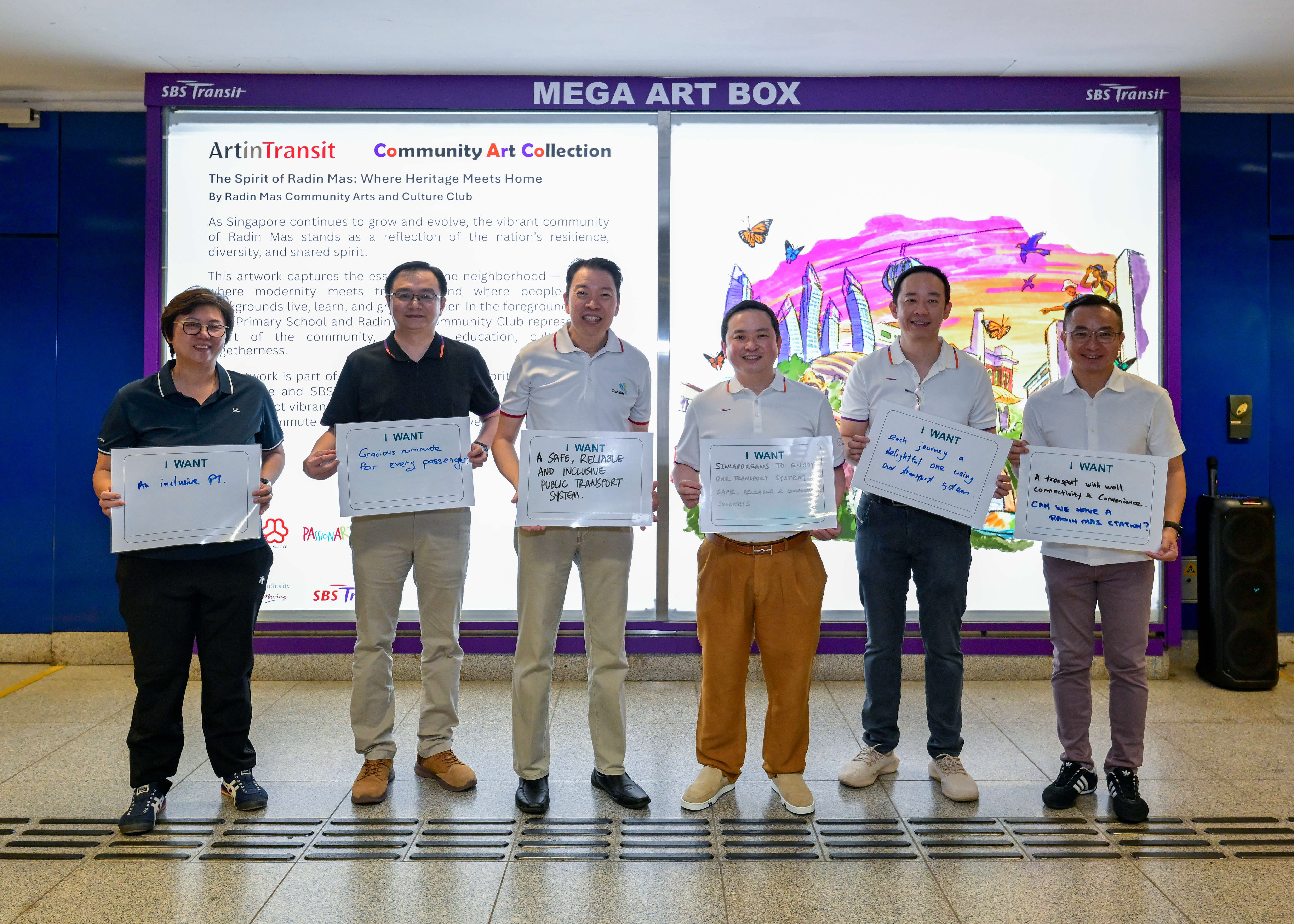 Image of residents holding their written placard of their transport aspirations